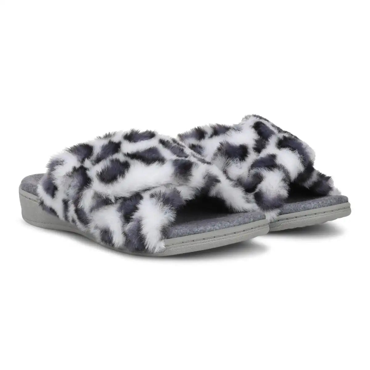 Relax II Slippers White Leopard Print Fur