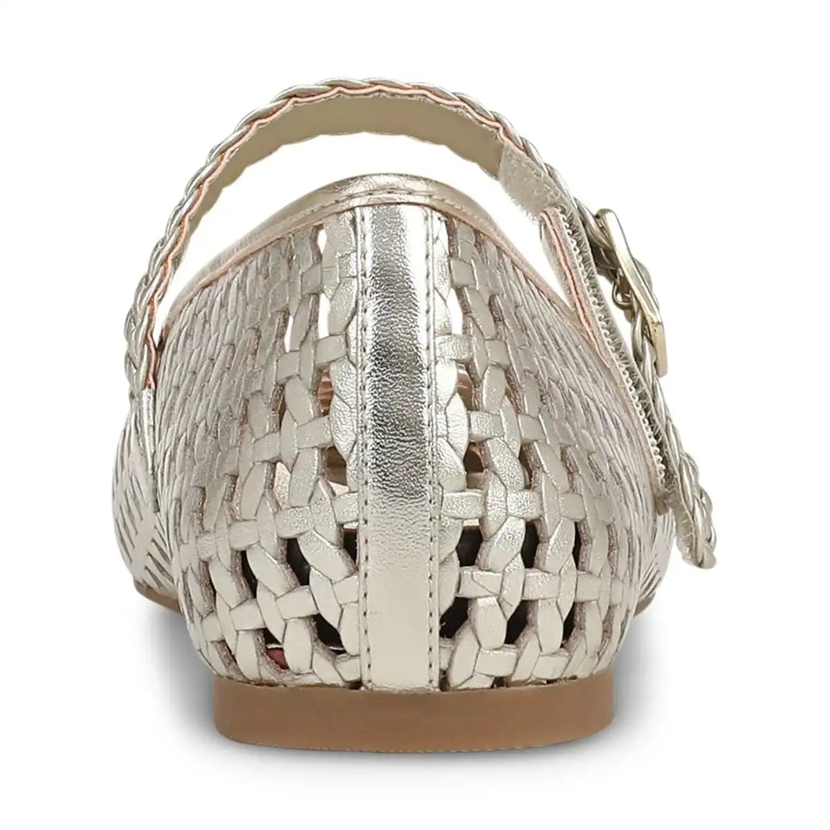 Alameda Woven Mary Jane Flat Gold Leather