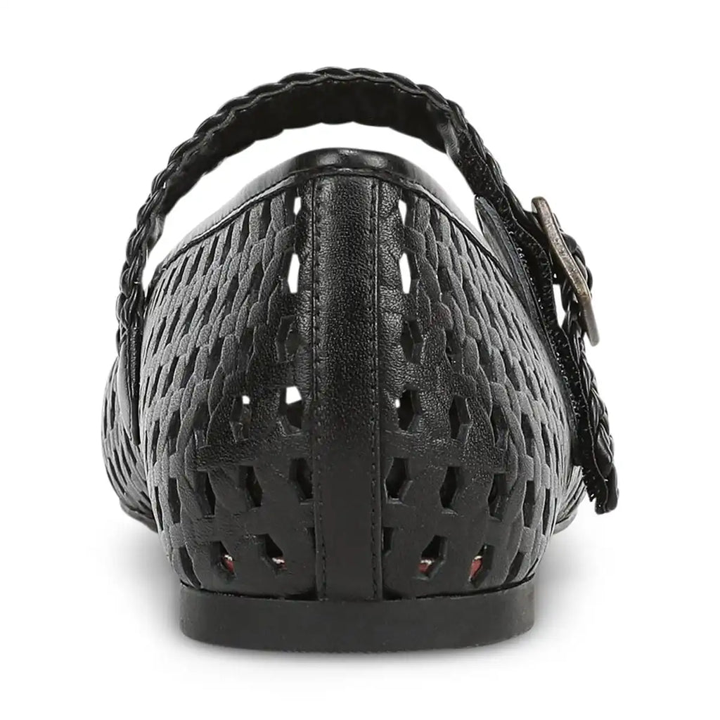 Alameda Woven Mary Jane Flat Black Leather