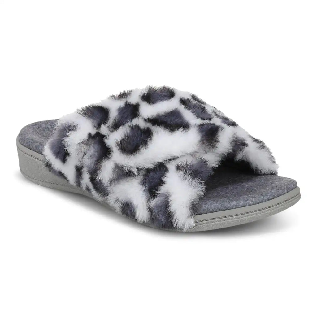 Relax II Slippers White Leopard Print Fur