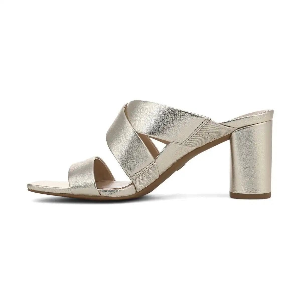 Merlot Heeled Slide Sandal Soft Gold Leather