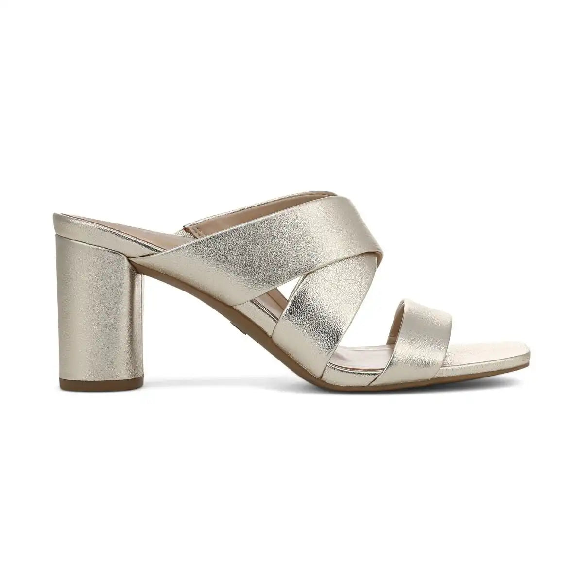 Merlot Heeled Slide Sandal Soft Gold Leather