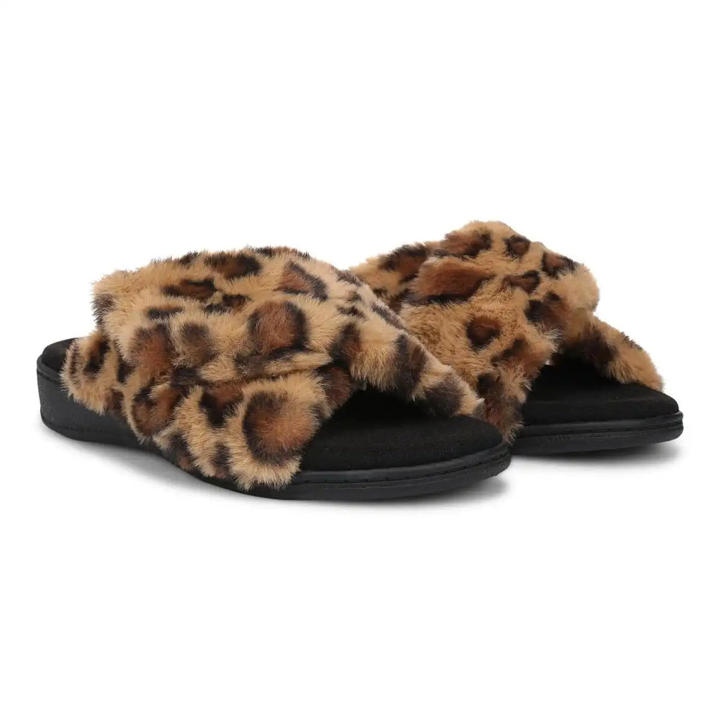 Relax II Slippers Brown Leopard Print Fur
