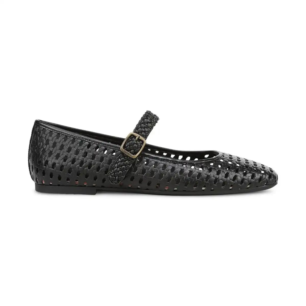 Alameda Woven Mary Jane Flat Black Leather