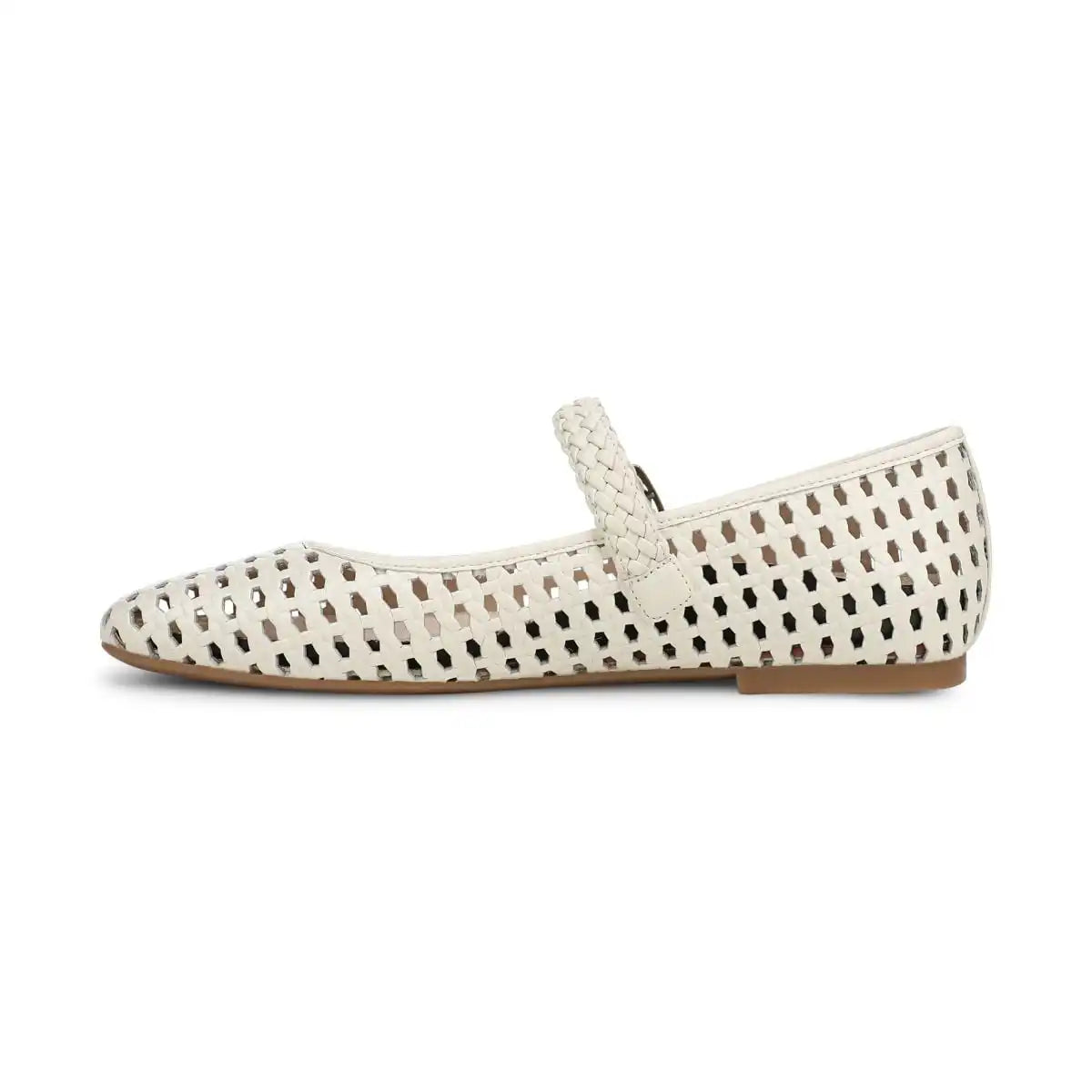 Alameda Woven Mary Jane Flat Ivory Leather