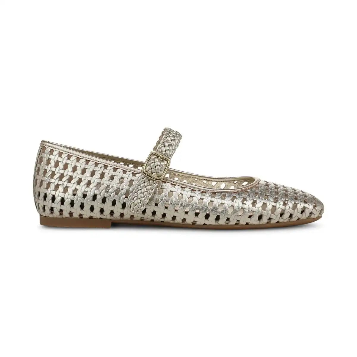 Alameda Woven Mary Jane Flat Gold Leather