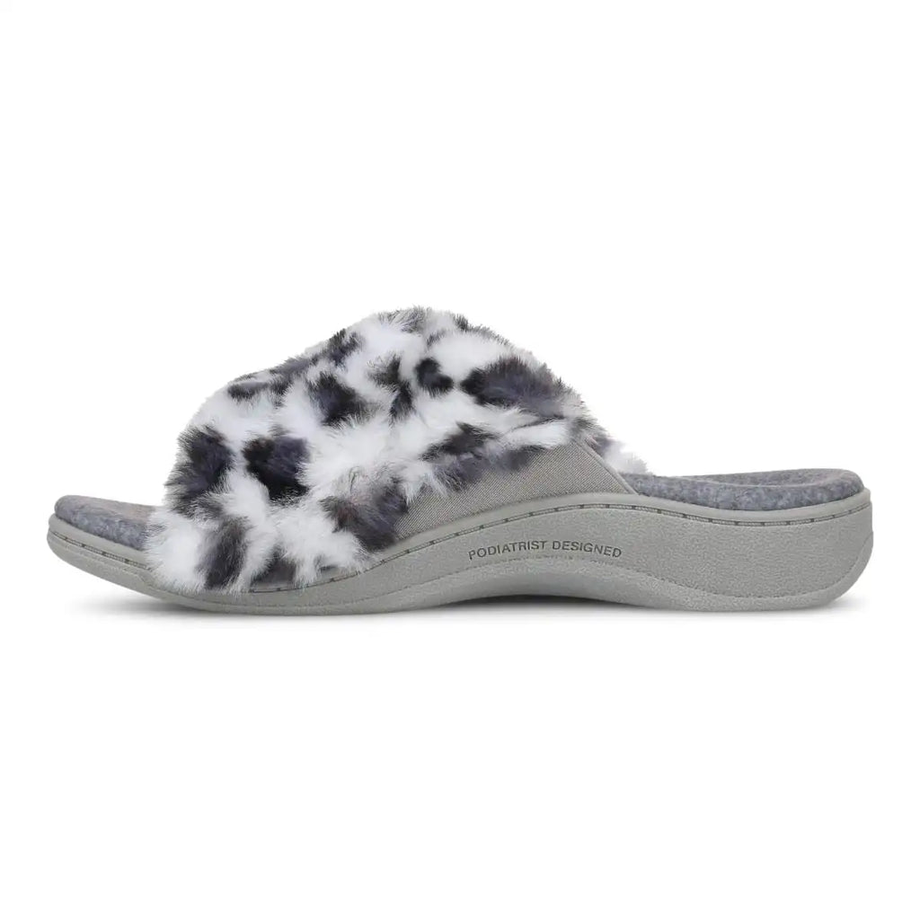 Relax II Slippers White Leopard Print Fur
