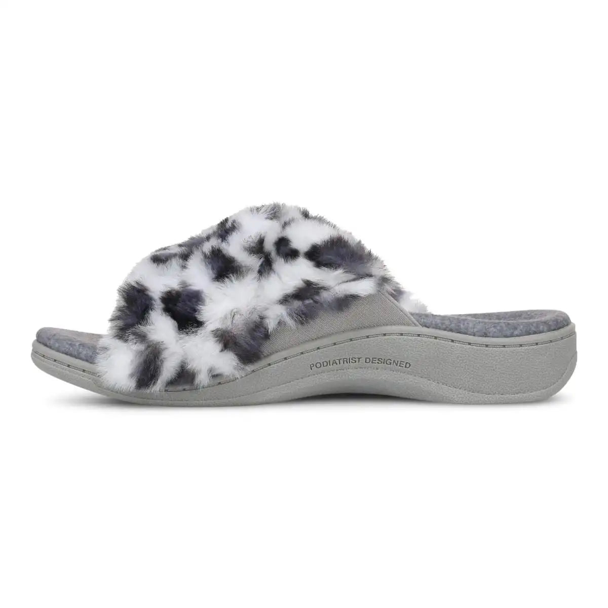 Relax II Slippers White Leopard Print Fur