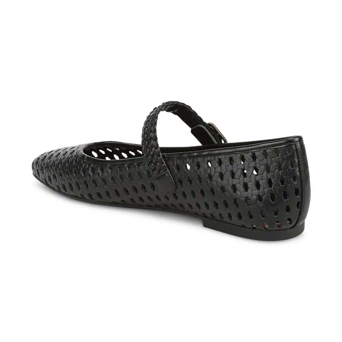 Alameda Woven Mary Jane Flat Black Leather