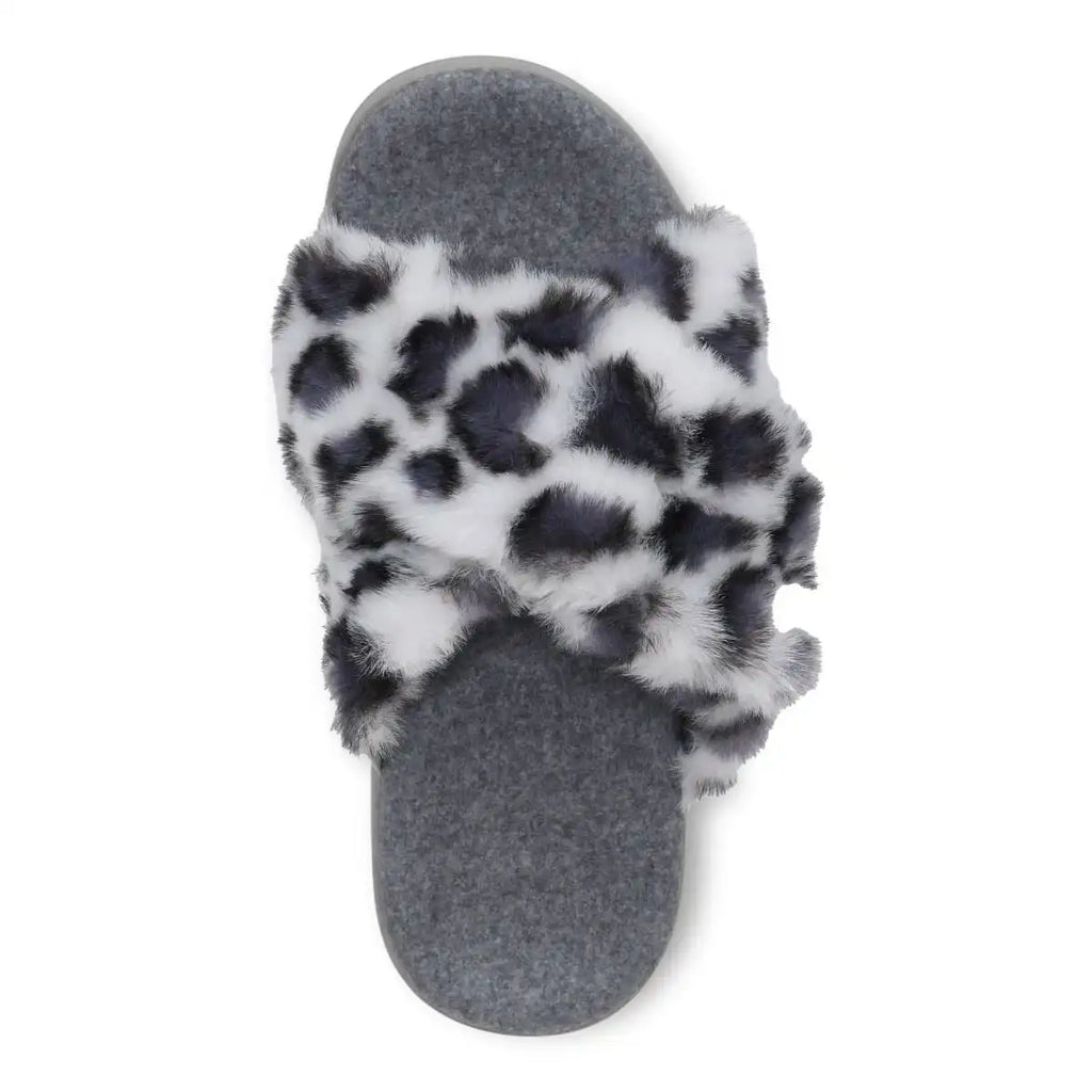 Relax II Slippers White Leopard Print Fur