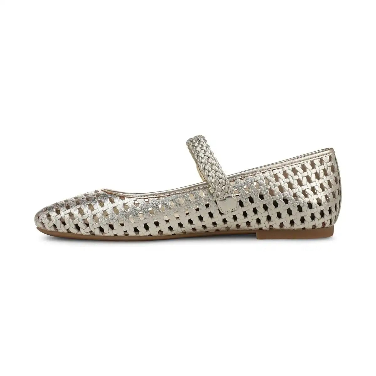 Alameda Woven Mary Jane Flat Gold Leather